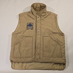 VTG WearGuard Men L Work Vest Gray Line Austin Tan Puffer Embroidered Bus Driver